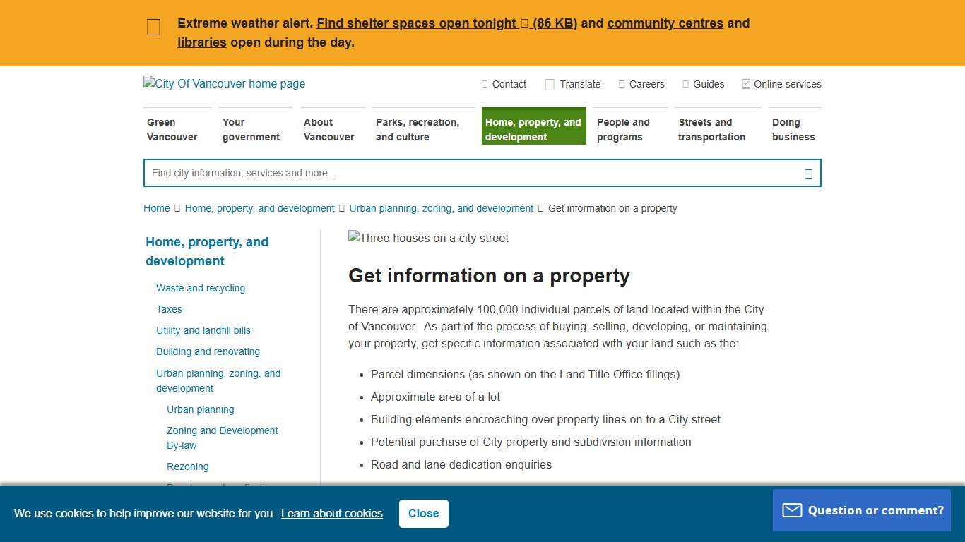 Get information on a property City of Vancouver