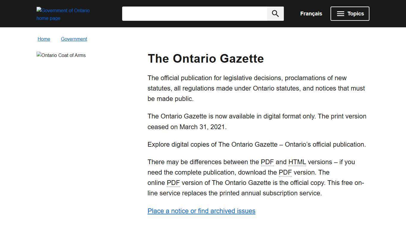 The Ontario Gazette ontario.ca